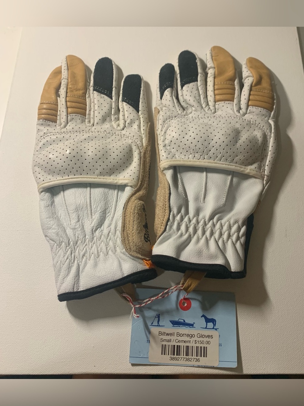 Biltwell Borrego Gloves in Cement feature perforated white motorcycle gloves